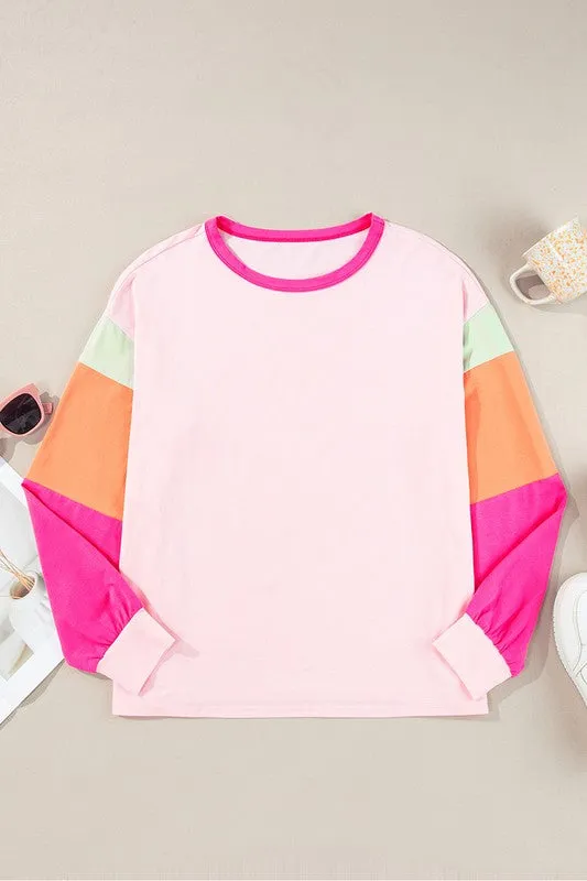 Women Colorblock Patchwork Long Sleeve Loose Top sold by Charming Charlie product image thumbnail 3