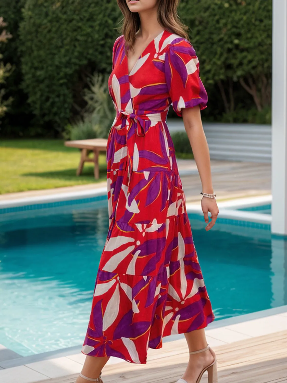 Tied Slit Printed Half Sleeve Midi Dress sold by Charming Charlie product image thumbnail 2