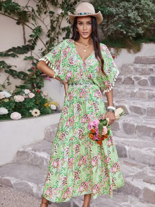 Smocked Floral V-Neck Short Sleeve Dress sold by Charming Charlie