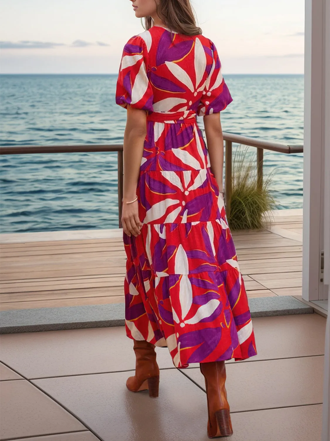 Tied Slit Printed Half Sleeve Midi Dress sold by Charming Charlie product image thumbnail 3