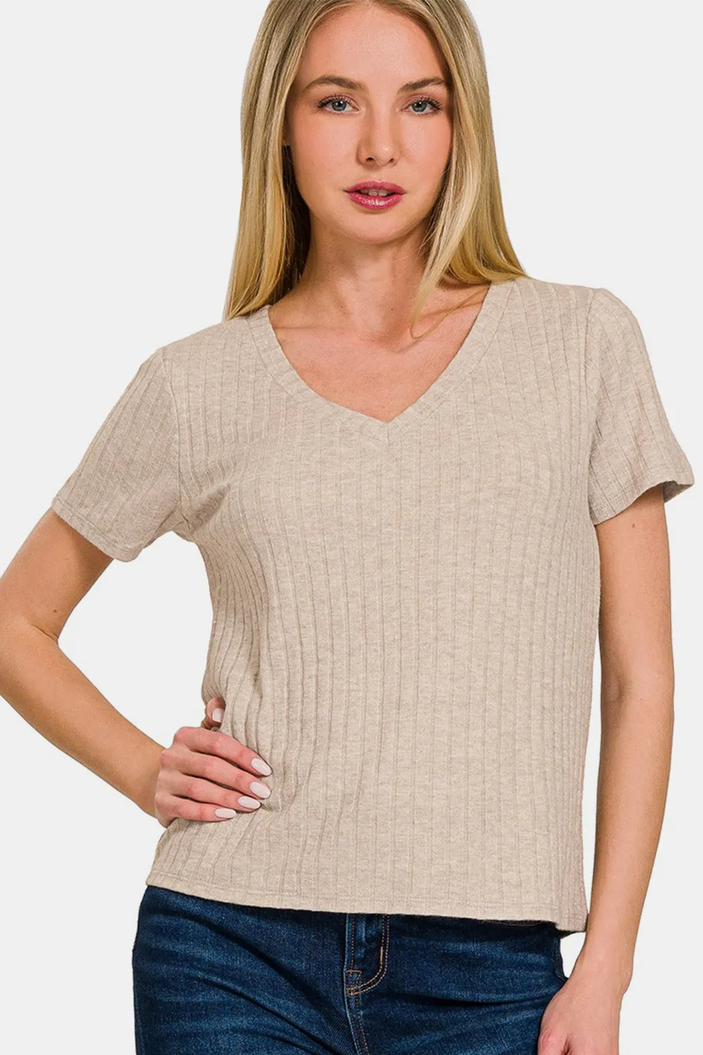 Zenana Ribbed Short Sleeve T-Shirt sold by Charming Charlie