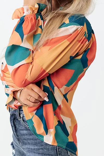 Quarter Button Printed Notched Flounce Sleeve Blouse sold by Charming Charlie product image thumbnail 3