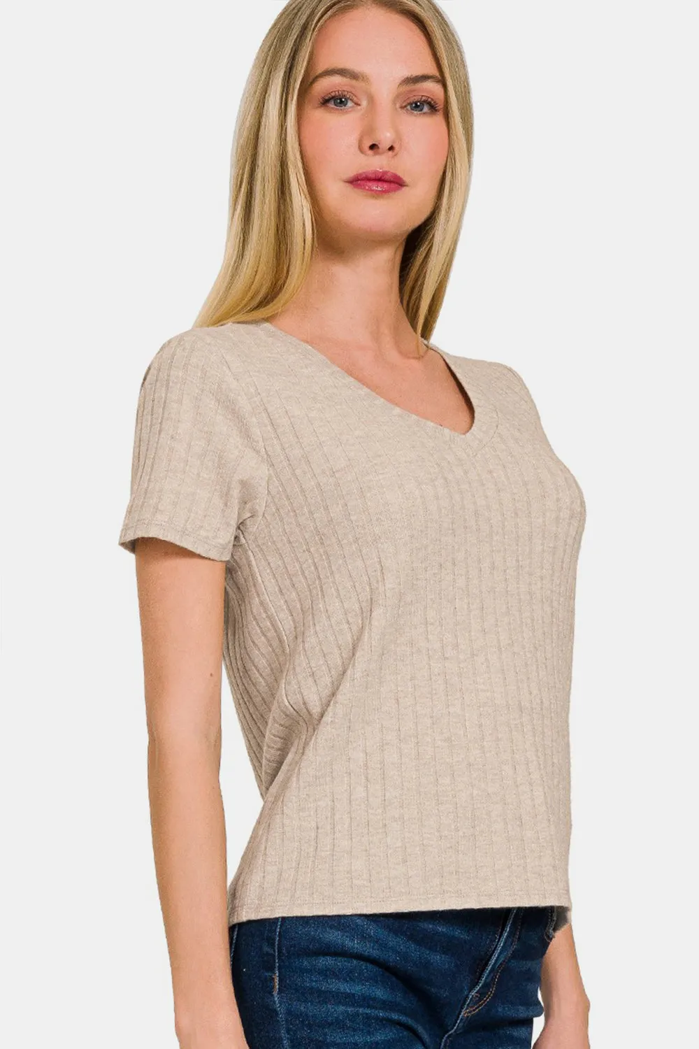 Zenana Ribbed Short Sleeve T-Shirt sold by Charming Charlie product image thumbnail 2