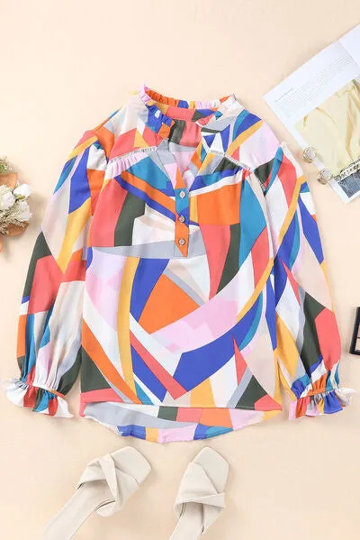 Quarter Button Printed Notched Flounce Sleeve Blouse sold by Charming Charlie product image thumbnail 4