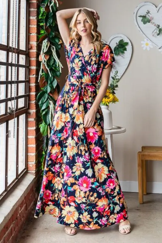 Heimish Full Size Floral Surplice Tie Waist Maxi Dress made by Charming Charlie