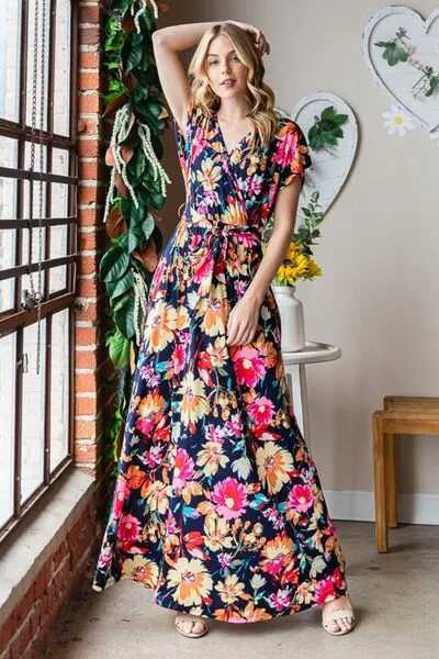 Heimish Full Size Floral Surplice Tie Waist Maxi Dress sold by Charming Charlie