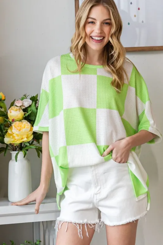 HOPELY Checkered Waffle Oversized T-Shirt sold by Charming Charlie