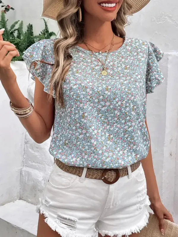 Ditsy Floral Round Neck Cap Sleeve Top sold by Charming Charlie
