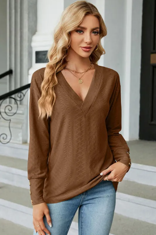 V-Neck Lantern Sleeve T-Shirt sold by Charming Charlie