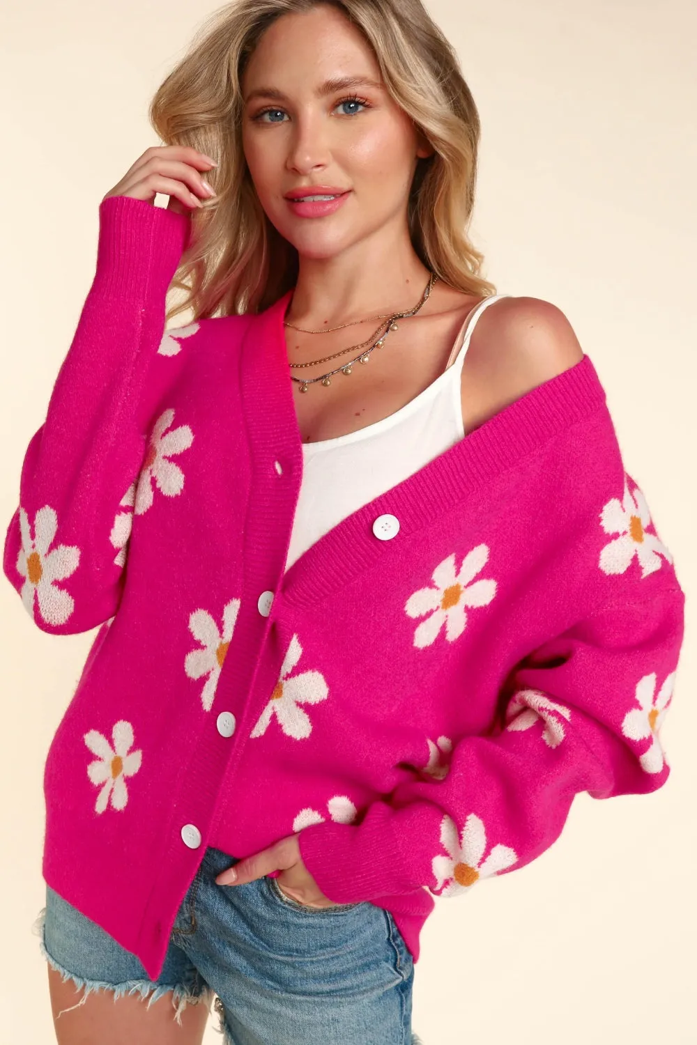 Haptics Full Size Daisy Floral Button Down Long Sleeve Cardigan sold by Charming Charlie