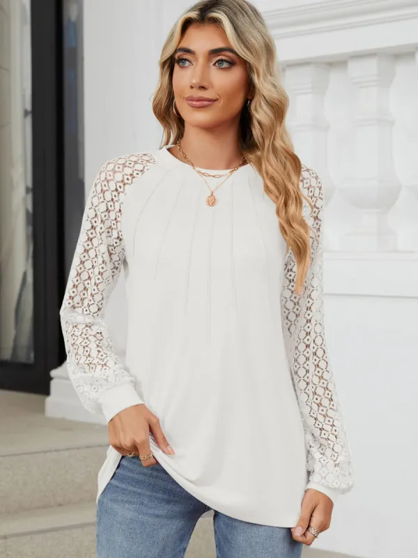 Round Neck Lace Long Sleeve Top sold by Charming Charlie