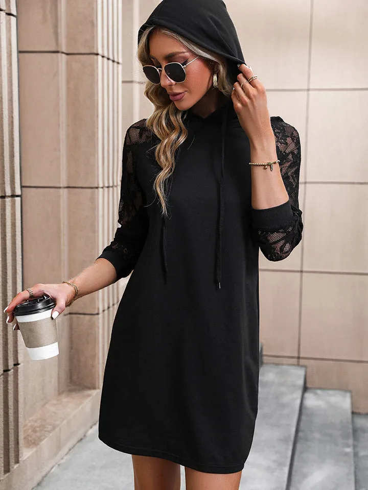 Lace Trim Long Sleeve Hooded Dress sold by Charming Charlie product image thumbnail 3