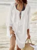 Lace Detail Tie Neck Three-Quarter Sleeve Cover Up sold by Charming Charlie