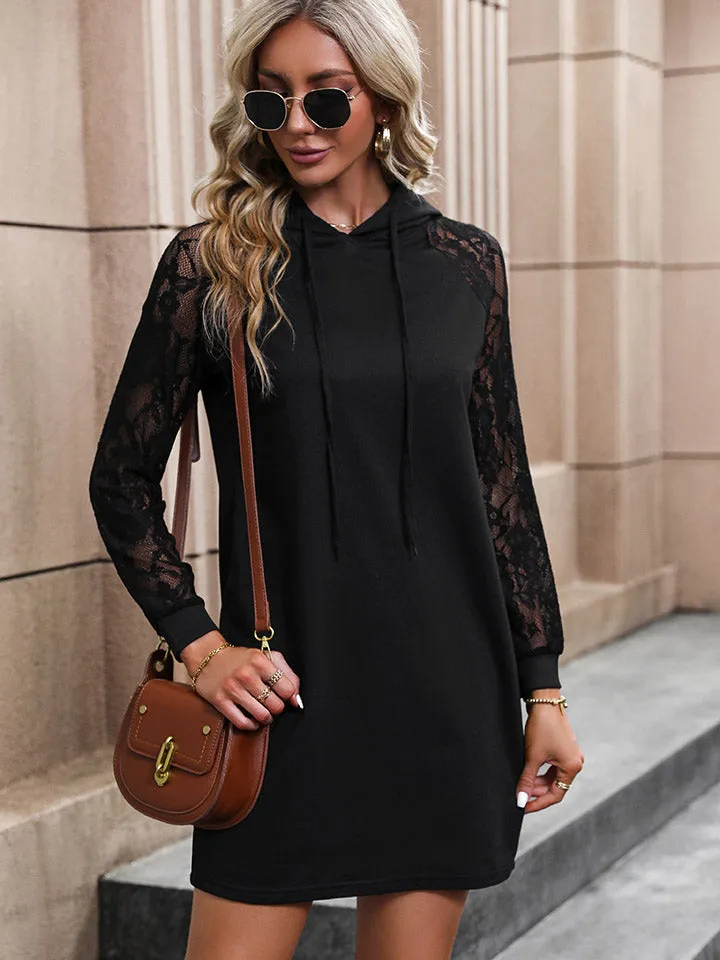 Lace Trim Long Sleeve Hooded Dress sold by Charming Charlie
