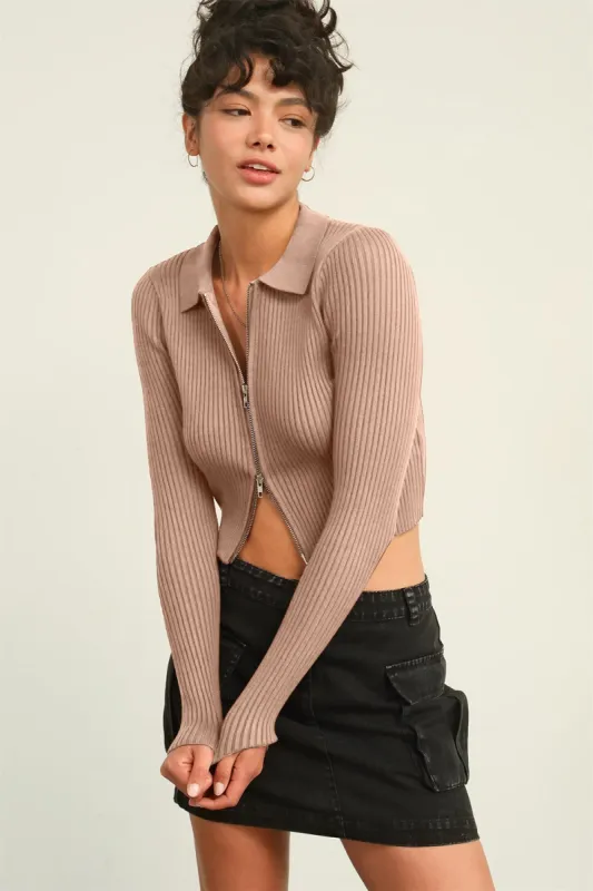 HYFVE Ribbed Double Zip Cropped Cardigan sold by Charming Charlie