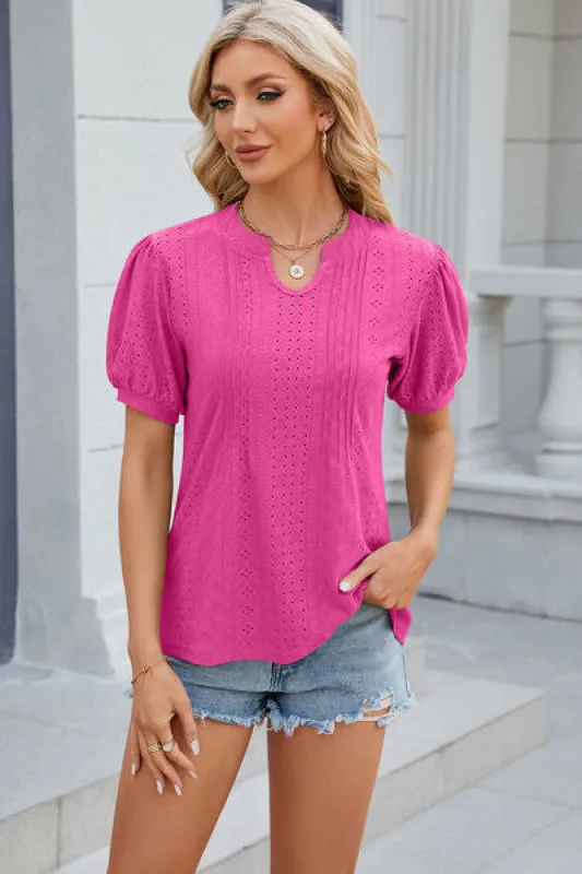 Eyelet Notched Puff Sleeve Blouse sold by Charming Charlie