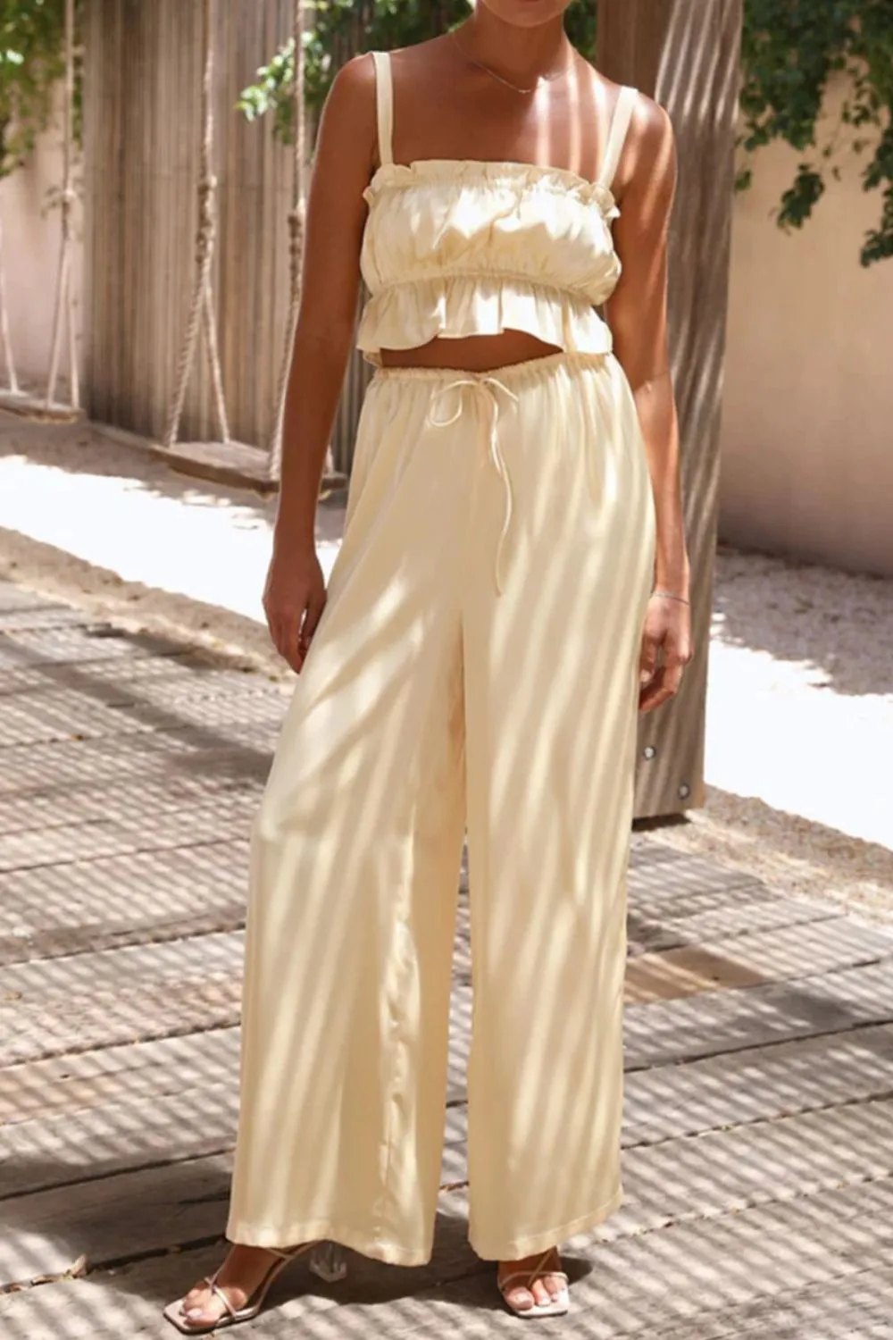 Ruffled Sleeveless Top and Wide Leg Pants Set sold by Charming Charlie product image thumbnail 4
