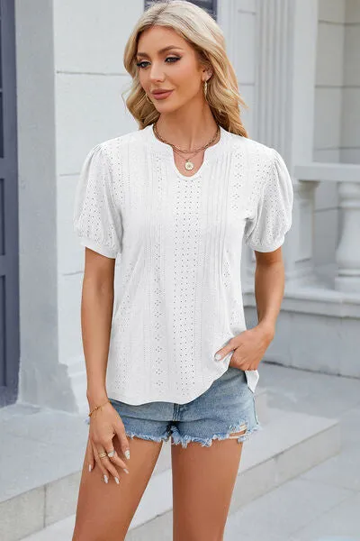 Eyelet Notched Puff Sleeve Blouse sold by Charming Charlie product image thumbnail 5