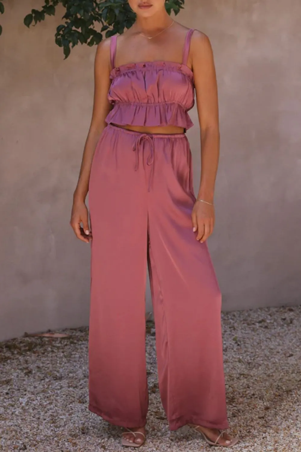Ruffled Sleeveless Top and Wide Leg Pants Set sold by Charming Charlie product image thumbnail 5
