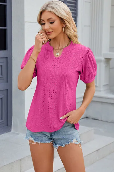 Eyelet Notched Puff Sleeve Blouse sold by Charming Charlie product image thumbnail 3
