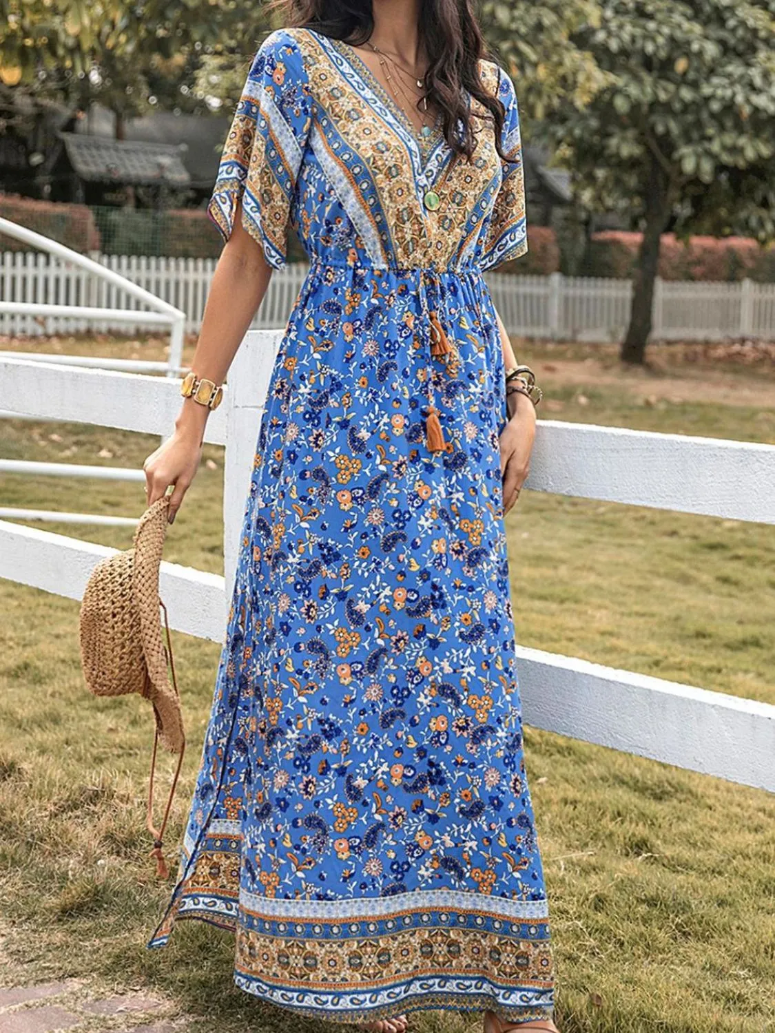 Slit Printed V-Neck Half Sleeve Maxi Dress sold by Charming Charlie product image thumbnail 4