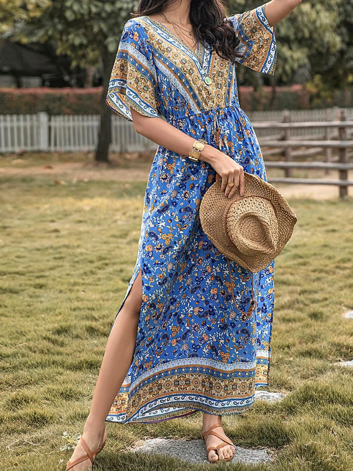 Slit Printed V-Neck Half Sleeve Maxi Dress sold by Charming Charlie product image thumbnail 5