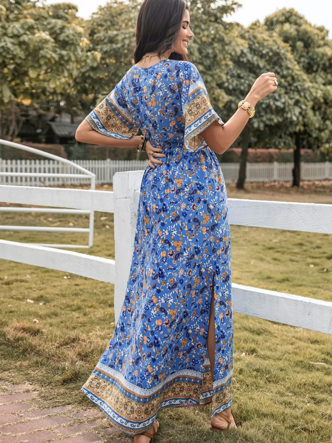 Slit Printed V-Neck Half Sleeve Maxi Dress sold by Charming Charlie product image thumbnail 2