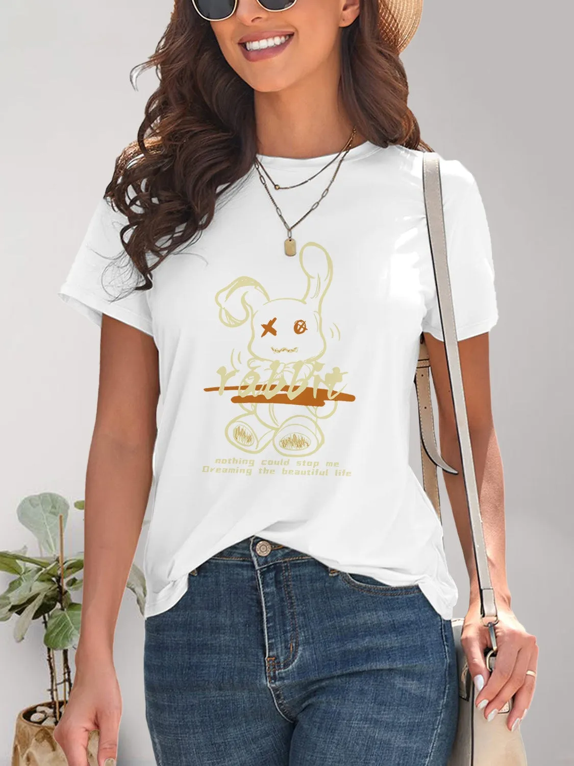 Rabbit Graphic Round Neck Short Sleeve T-Shirt sold by Charming Charlie product image thumbnail 5
