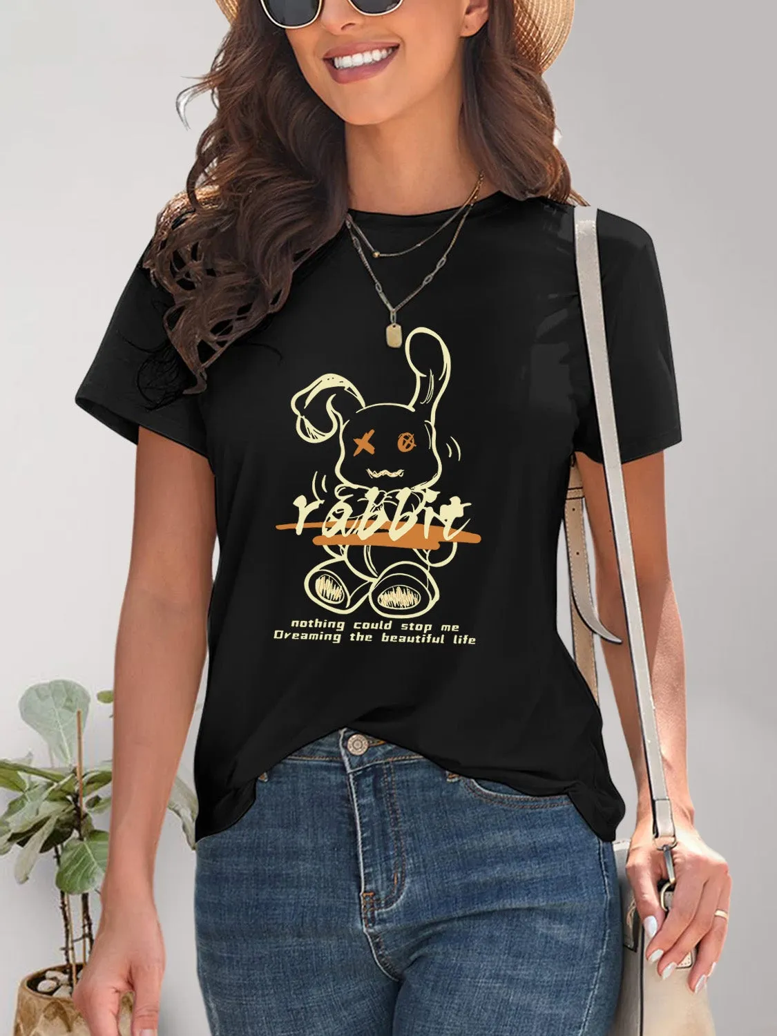 Rabbit Graphic Round Neck Short Sleeve T-Shirt sold by Charming Charlie product image thumbnail 2