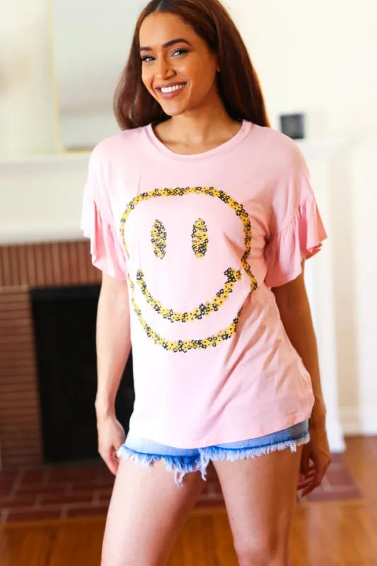 Live For Today Pink Floral Smiley Face Flutter Sleeve Tee sold by Charming Charlie