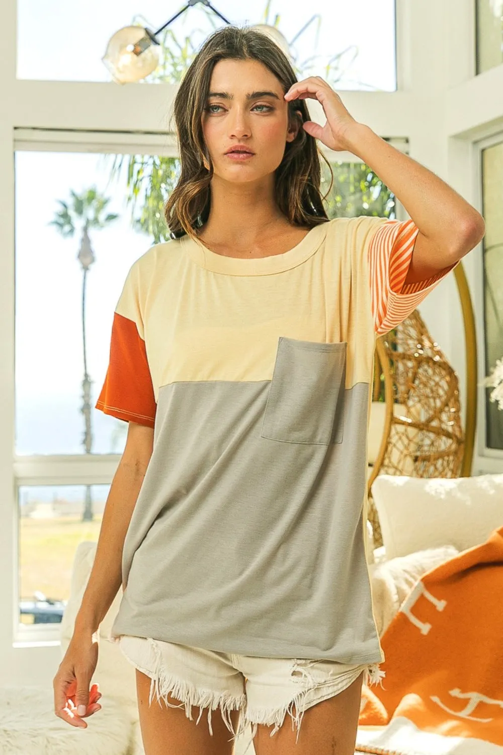 BiBi Color Block Short Sleeve T-Shirt sold by Charming Charlie product image thumbnail 4