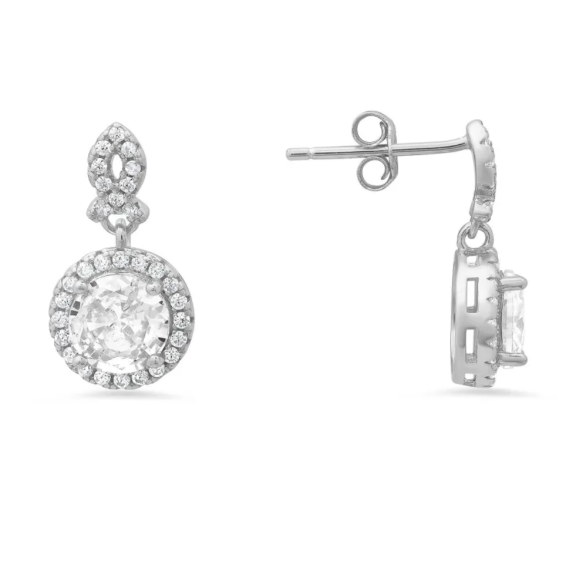 Sterling Silver Dangling Halo CZ Stud Earrings sold by Charming Charlie