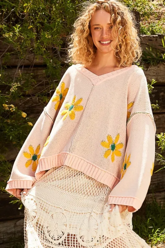 POL V-Neck Floral Pattern Chenille Sweater sold by Charming Charlie
