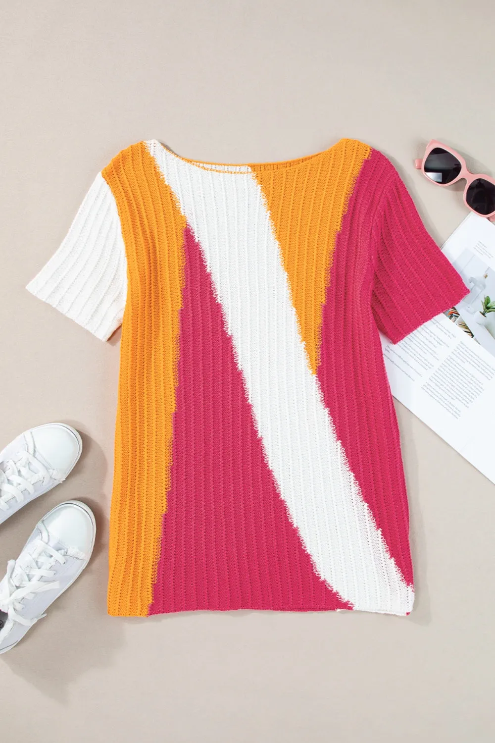 Color Block Round Neck Short Sleeve Knit Top sold by Charming Charlie product image thumbnail 2