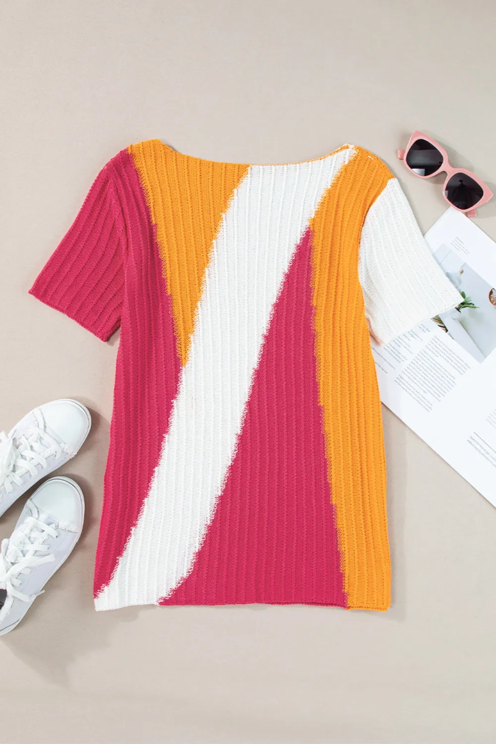 Color Block Round Neck Short Sleeve Knit Top sold by Charming Charlie product image thumbnail 3