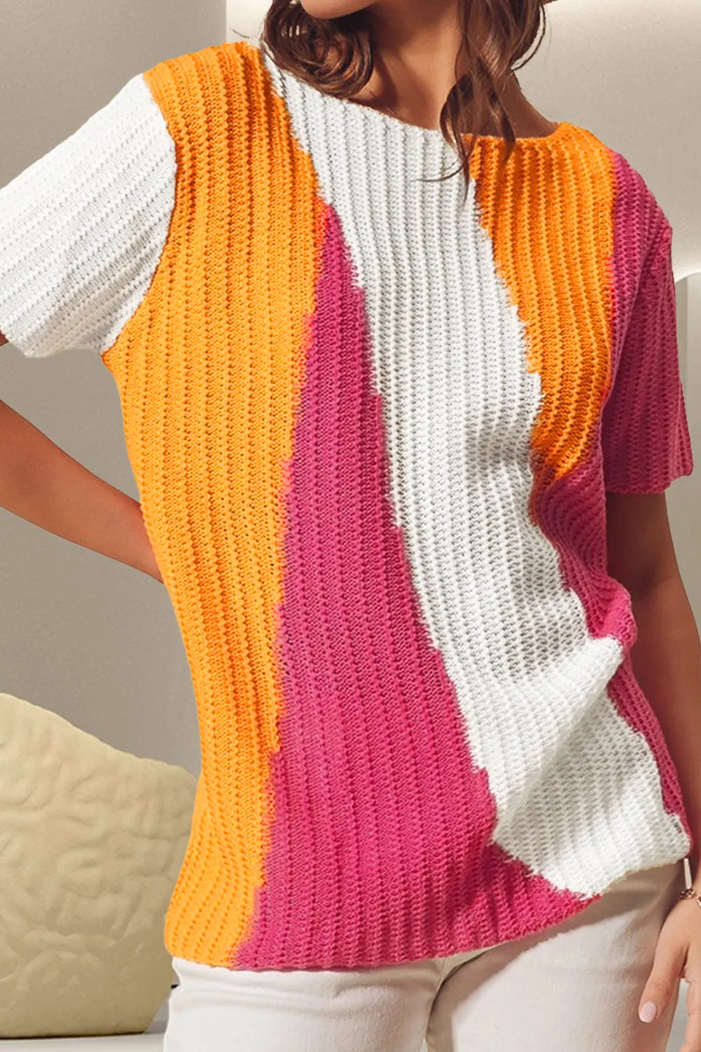 Color Block Round Neck Short Sleeve Knit Top sold by Charming Charlie