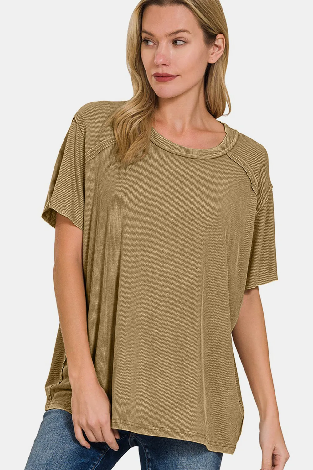 Zenana Washed Ribbed Short Sleeve Top sold by Charming Charlie product image thumbnail 3