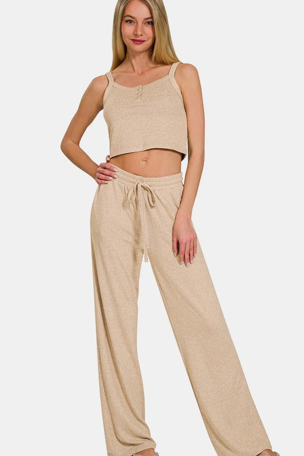 Zenana Crop Tank and Drawstring Pants Set sold by Charming Charlie
