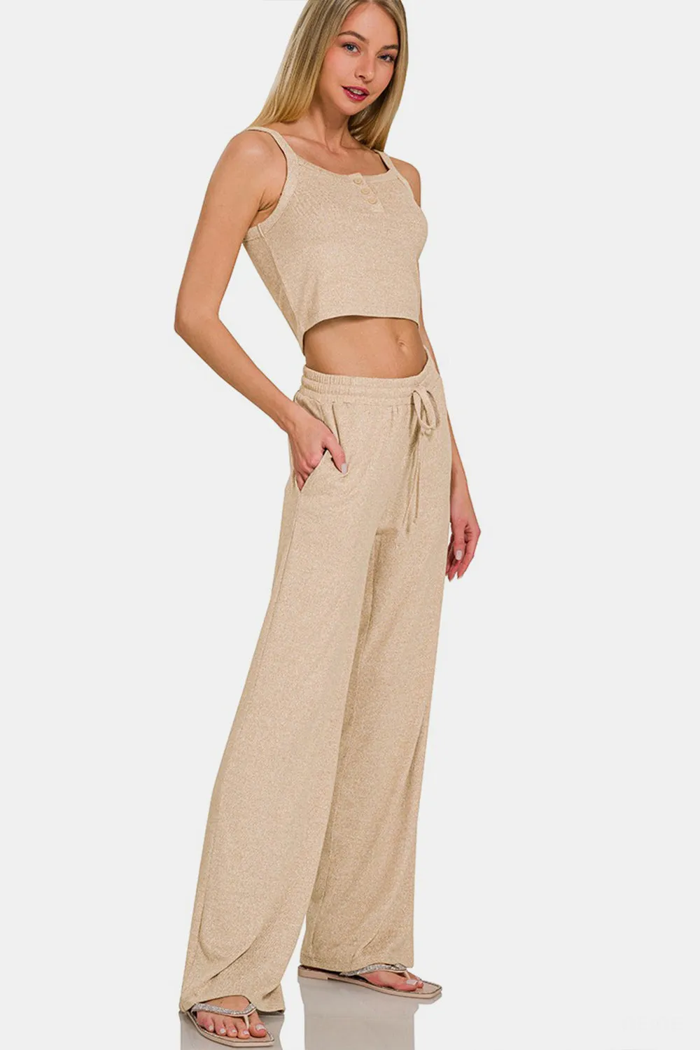Zenana Crop Tank and Drawstring Pants Set sold by Charming Charlie product image thumbnail 2