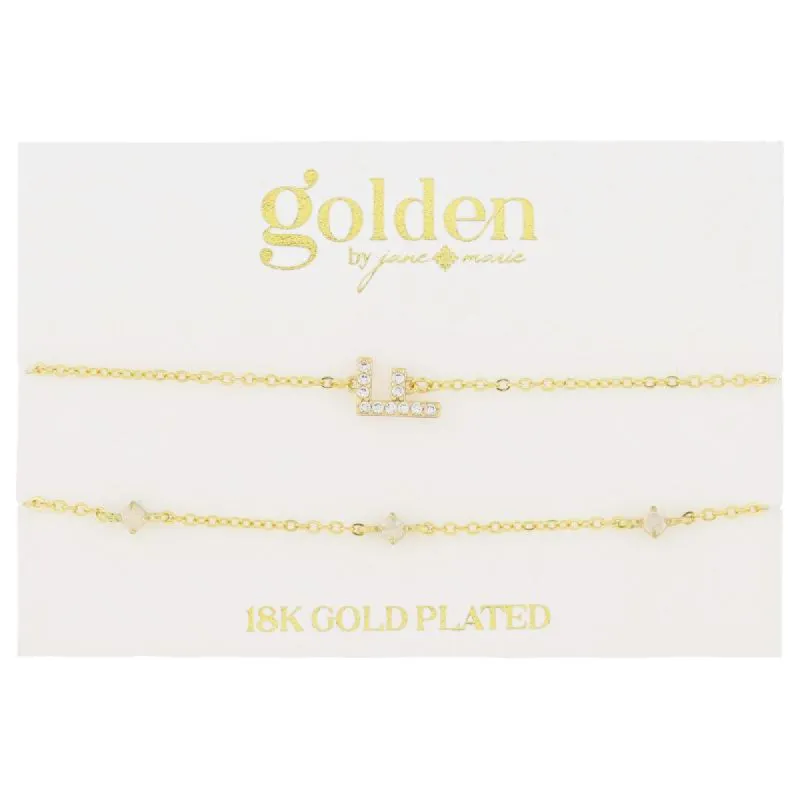 7" Around 18K Gold Plated Set of 2, Cubic Zirconia Pave "F" Initial, Multi Opals Bracelet, 1.5" Ext sold by Charming Charlie