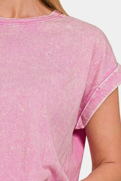 Zenana Washed Round Neck Rolled Short Sleeve Top sold by Charming Charlie product image thumbnail 3