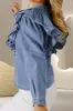 Ruffled Round Neck Long Sleeve Denim Top sold by Charming Charlie