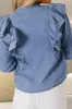 Ruffled Round Neck Long Sleeve Denim Top sold by Charming Charlie