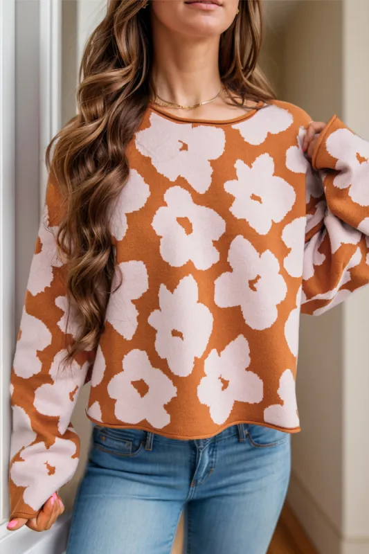 Flower Round Neck Long Sleeve Knit Top sold by Charming Charlie