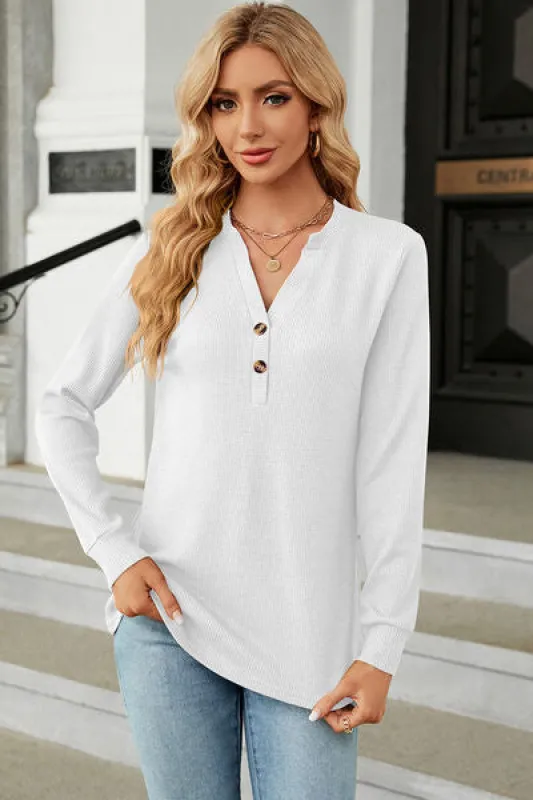 Waffle-Knit Notched Long Sleeve T-Shirt sold by Charming Charlie