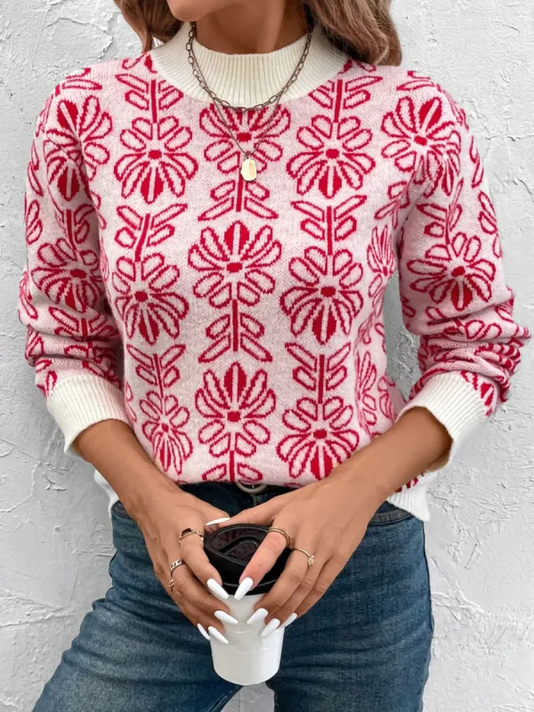 Flower Round Neck Long Sleeve Sweater sold by Charming Charlie