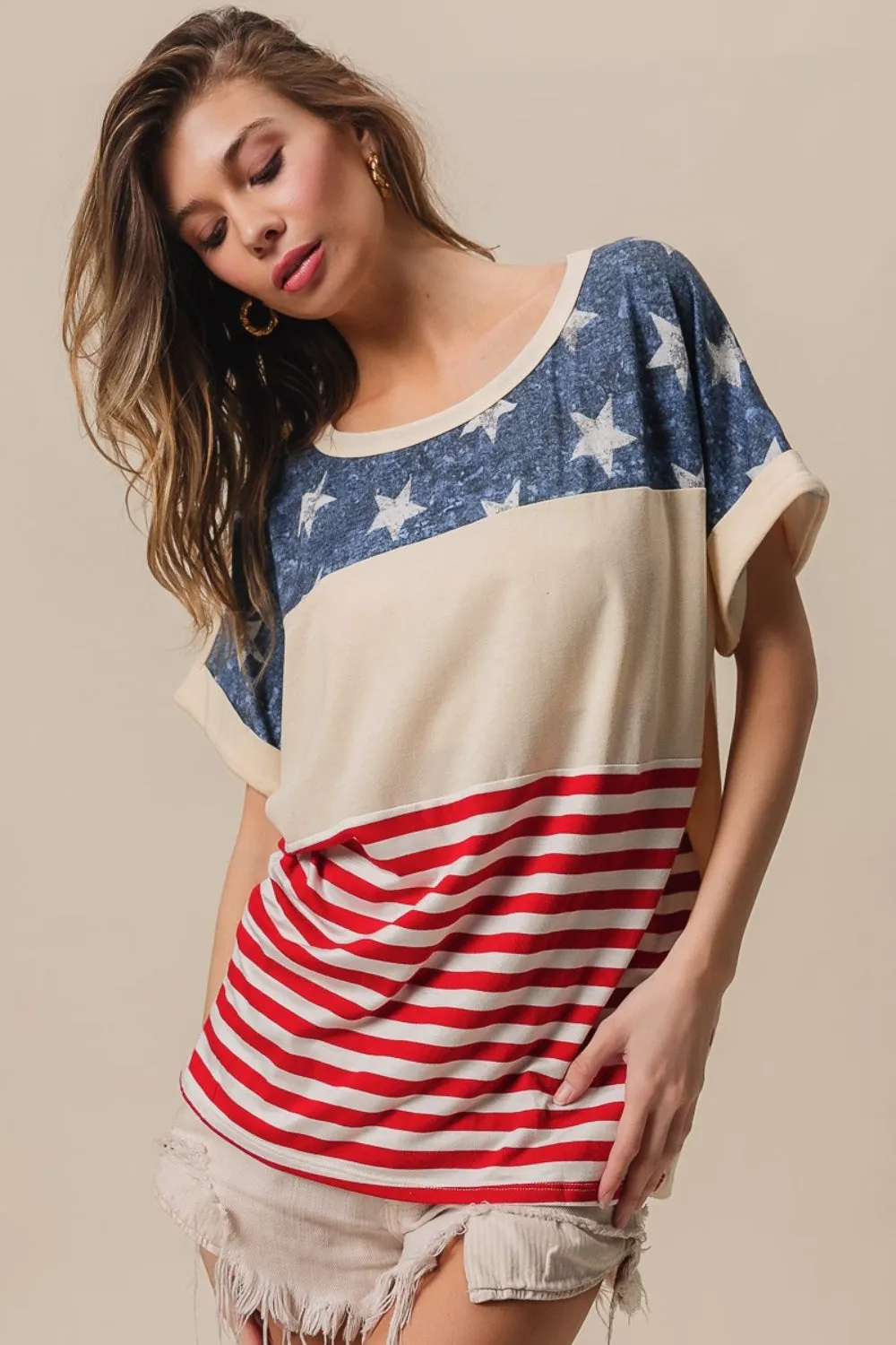 BiBi American Flag Theme Short Sleeve T-Shirt sold by Charming Charlie product image thumbnail 4