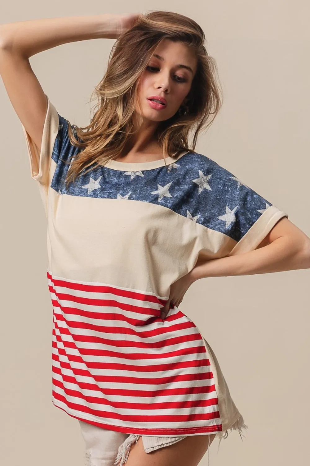 BiBi American Flag Theme Short Sleeve T-Shirt sold by Charming Charlie