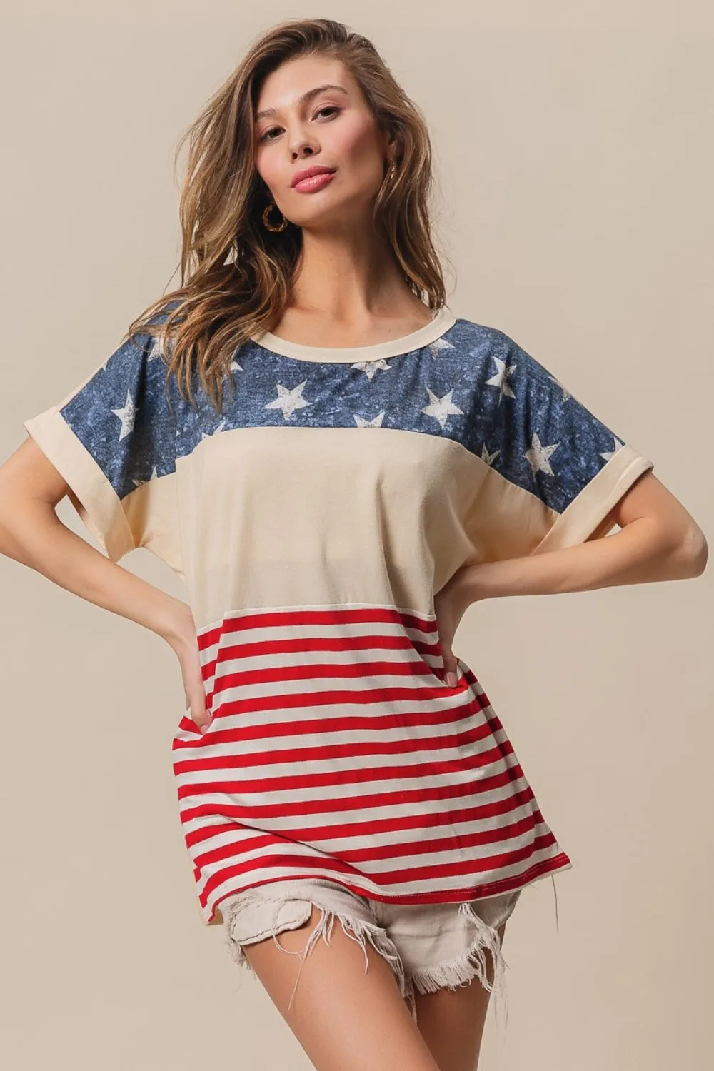 BiBi American Flag Theme Short Sleeve T-Shirt sold by Charming Charlie product image thumbnail 2