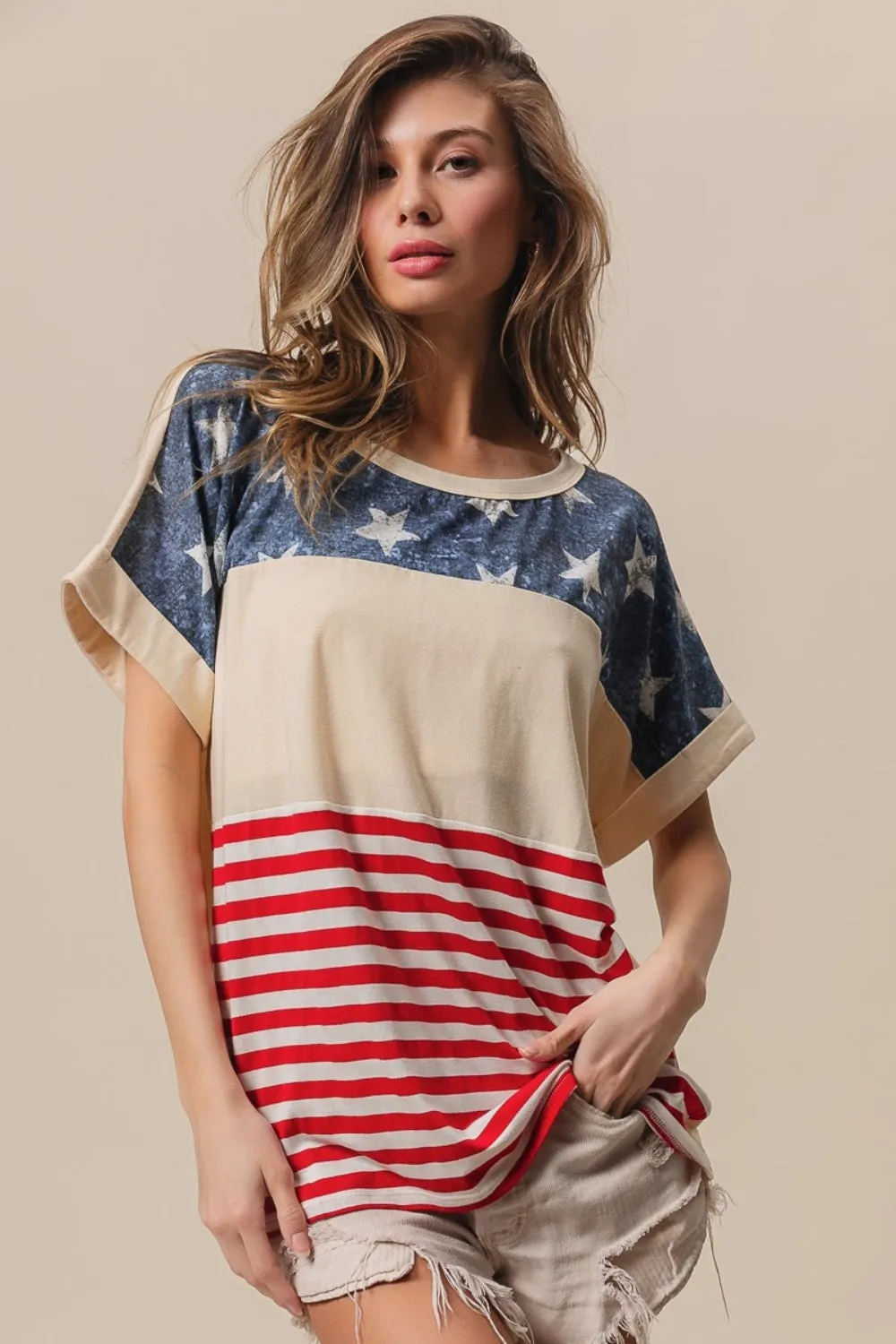 BiBi American Flag Theme Short Sleeve T-Shirt sold by Charming Charlie product image thumbnail 3